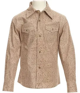 Wrangler 20X Boy's Taupe Khaki & Sand Paisley Long Sleeve Western Shirt