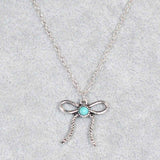 Antique Silver Ribbon Pendant Necklace with Turquoise Center