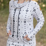 Grey Womens Geometric Funnel LS Shirt