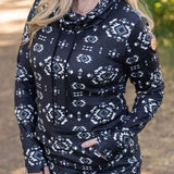Black Womens Geometric Funnel LS Shirt