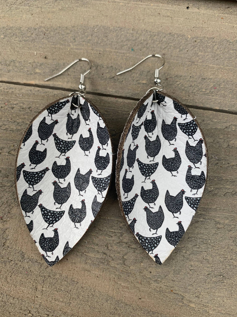 Black and White Chicken Leather Earrings