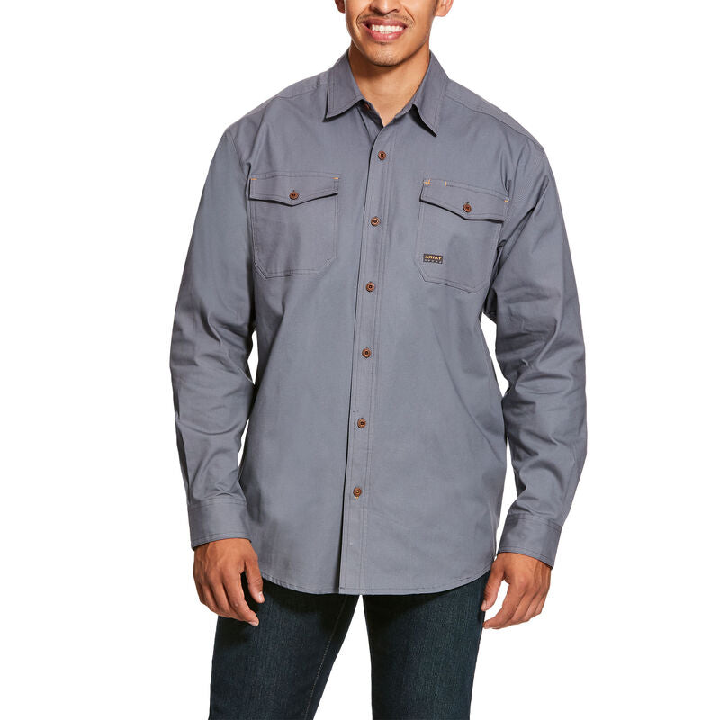 ARIAT MENS REBAR MADE TOUGH CLASSIC LS WORK SHIRT (STEEL)