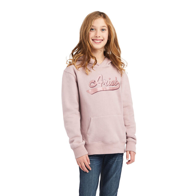 ARIAT YOUTH REAL GLITTER LOGO HOODIE (ROSE HEATHER)