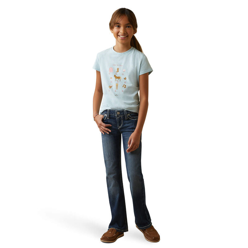 ARIAT GIRLS TIME TO SHOW SS SHIRT (HEATHER MOSAIC BLUE)