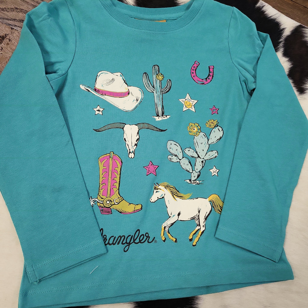 WRANGLER GIRLS GRAPHIC LS SHIRT (TEAL)