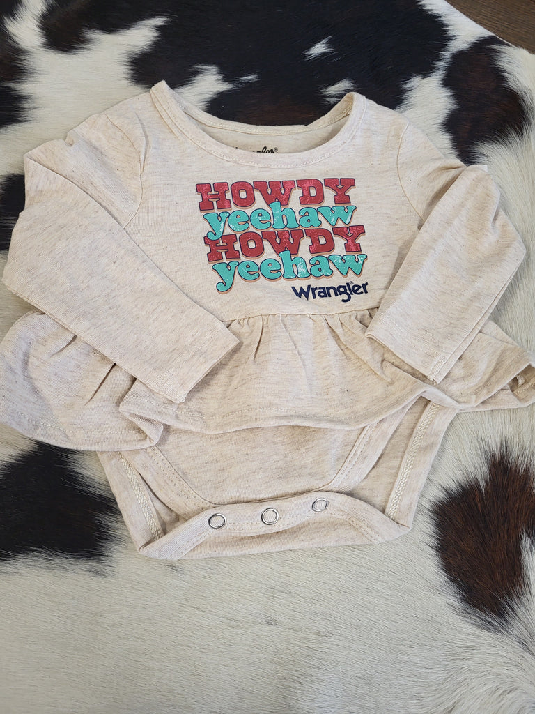 WRANGLER BABY GIRL HOWDY YEEHAW GRAPHIC LS PEPLUM ONESIE