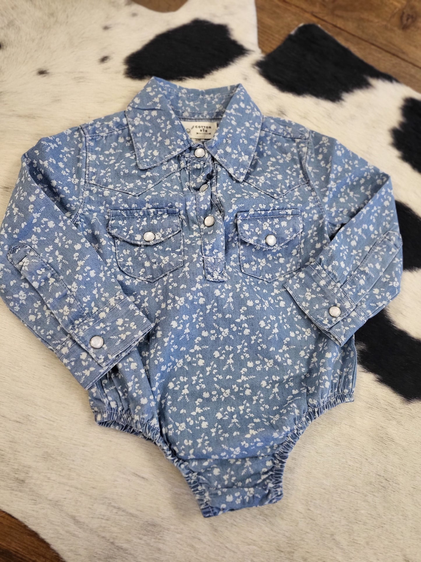 POPPIE BABY CHAMBRAY FLORAL ONESIE