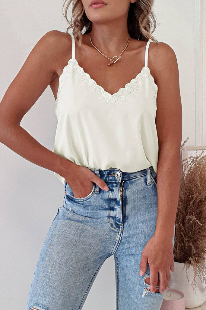 CAMI Scalloped V Neck Embroidered Camisole Top