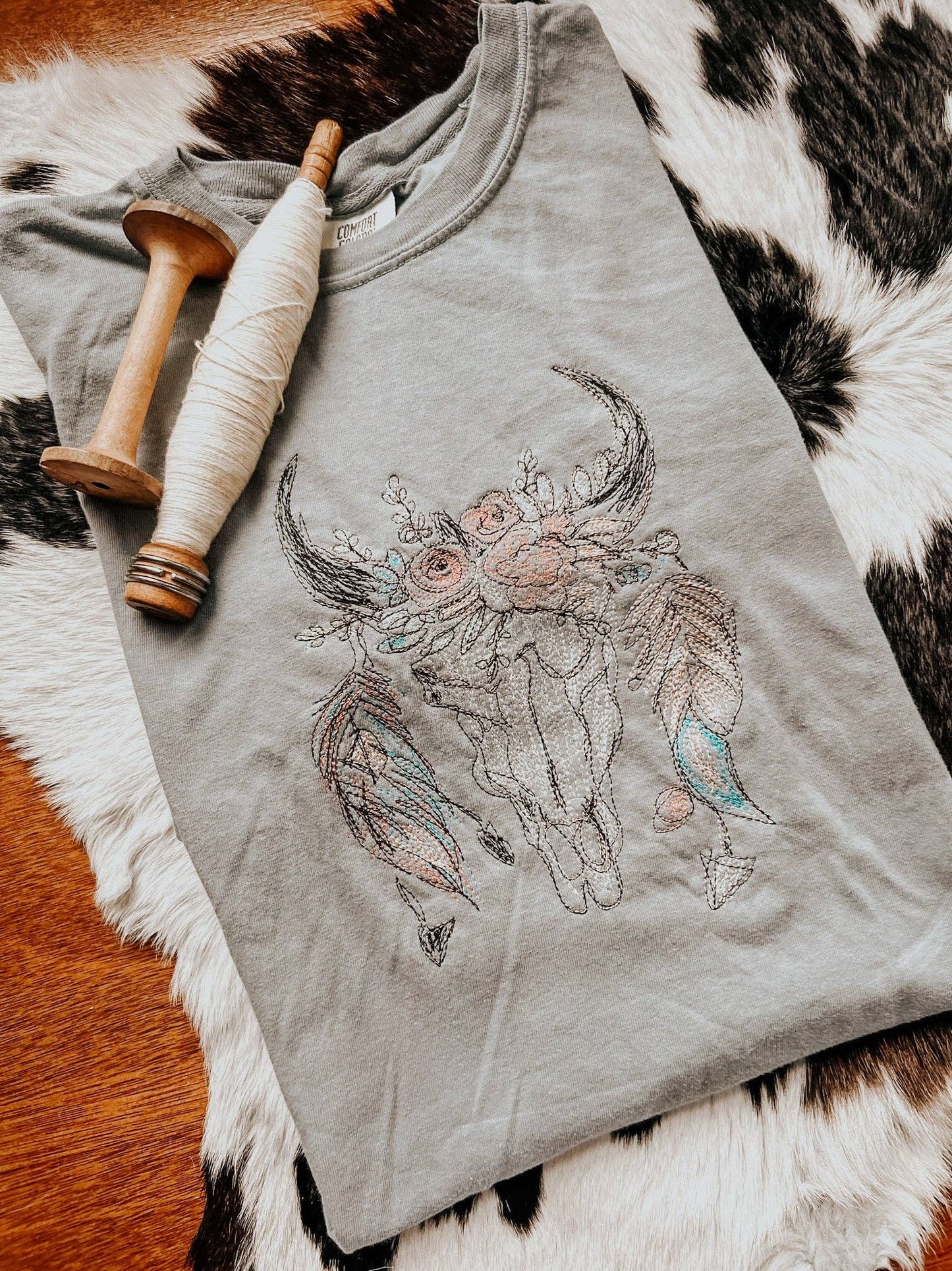 Boho Cow Skull | Embroidered Tee