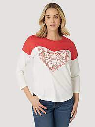 WRANGLER WOMENS HEART LONG SLEEVE GRAPHIC TEE IN WHITE