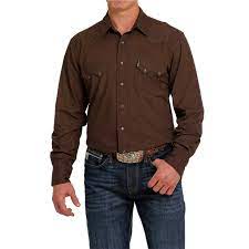 CINCH MENS WEAVE PATTERN BUTTON UP SHIRT (BROWN)