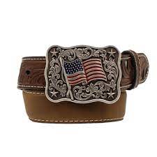 Nocona Youth Leather Medium Brown Flag Belt