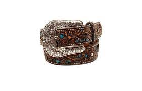 ARIAT GIRLS  BROWN & TURQUOISE W/FLORAL OVERLAY BELT