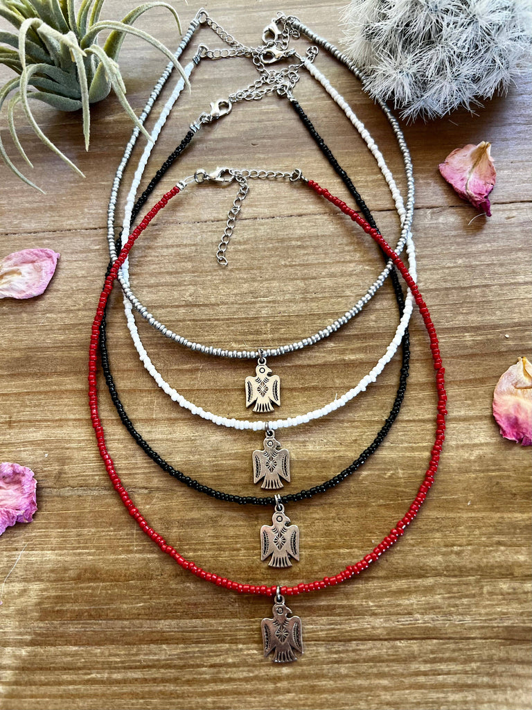 Seed beads choker with thunderbird charm