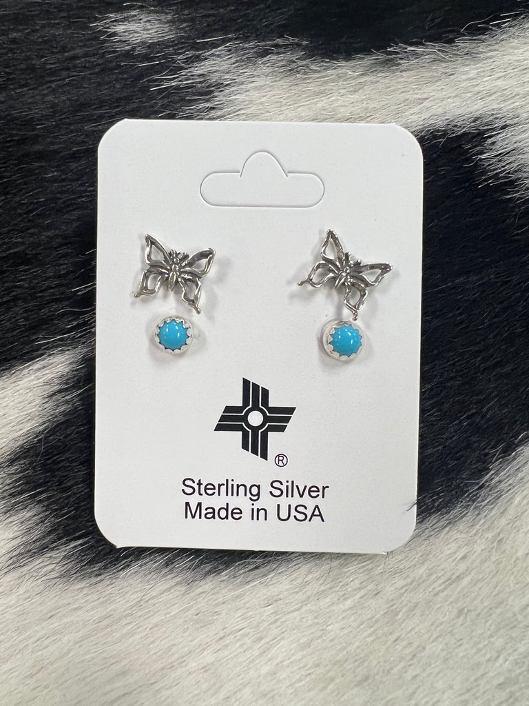 STERLING SILVER BUTTERFLY/ TURQUOISE 2 SET STUDS