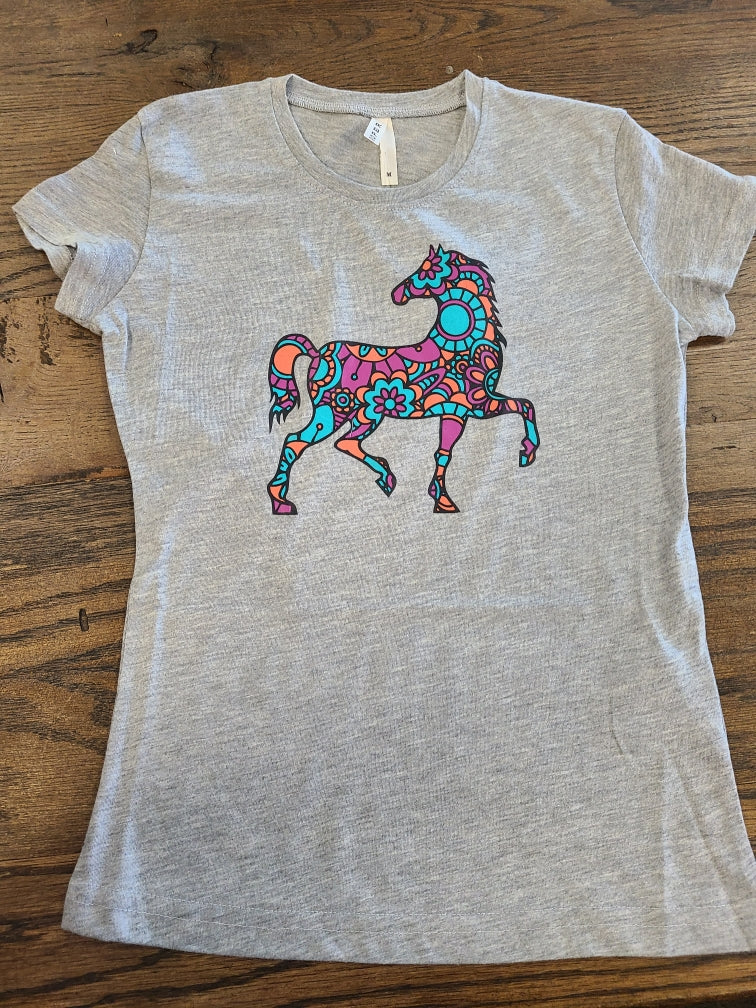 ROPER GIRLS SS MOSAIC HORSE TEE (GREY)