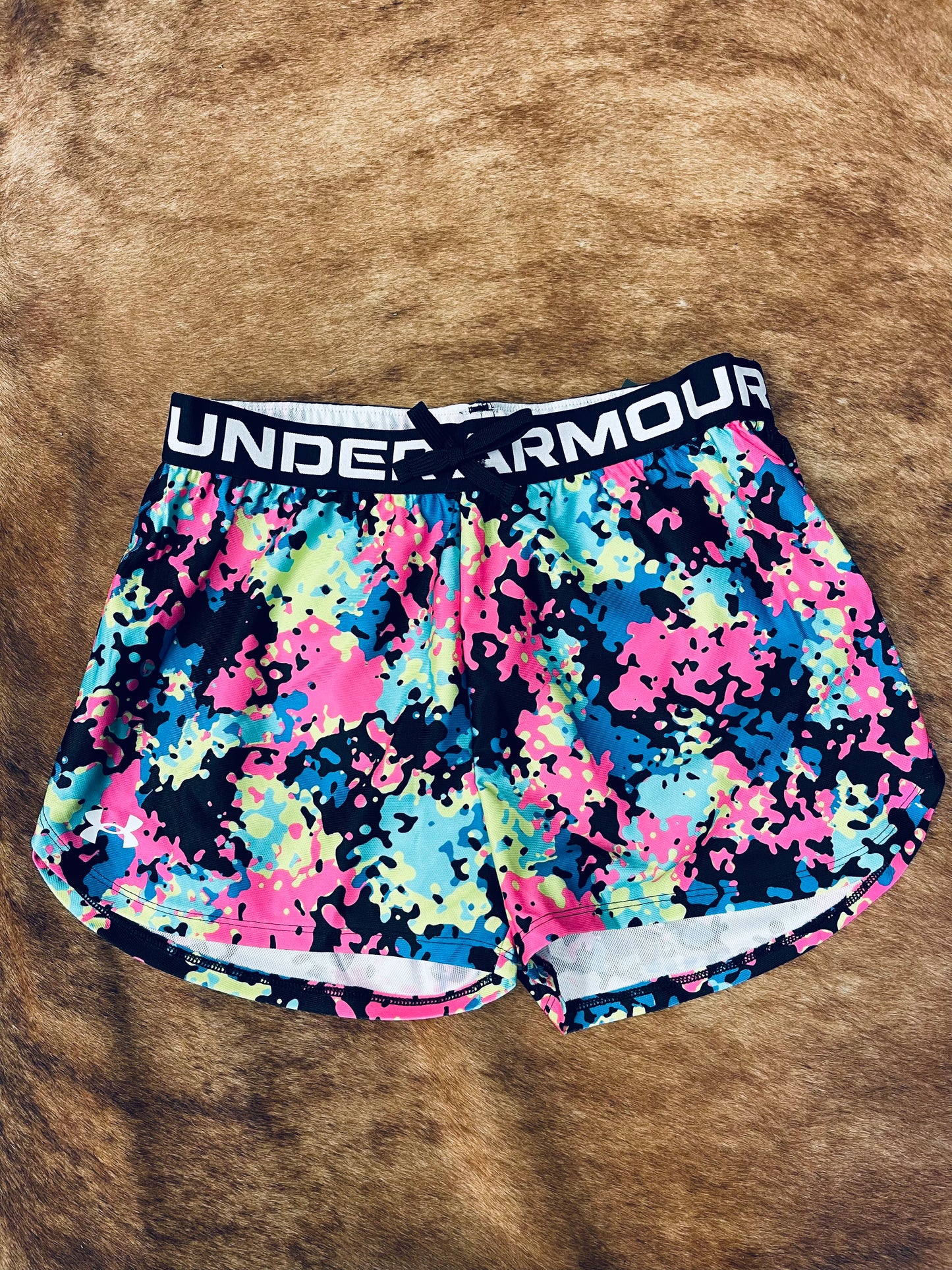 UNDER ARMOUR GIRLS PLAY UP SHORTS MULTI SPLASH