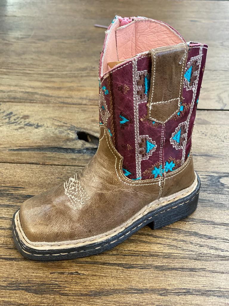 ROPER TODDLERS ARIZONA BROWN SQ TOE NATIVE EMBROIDERY