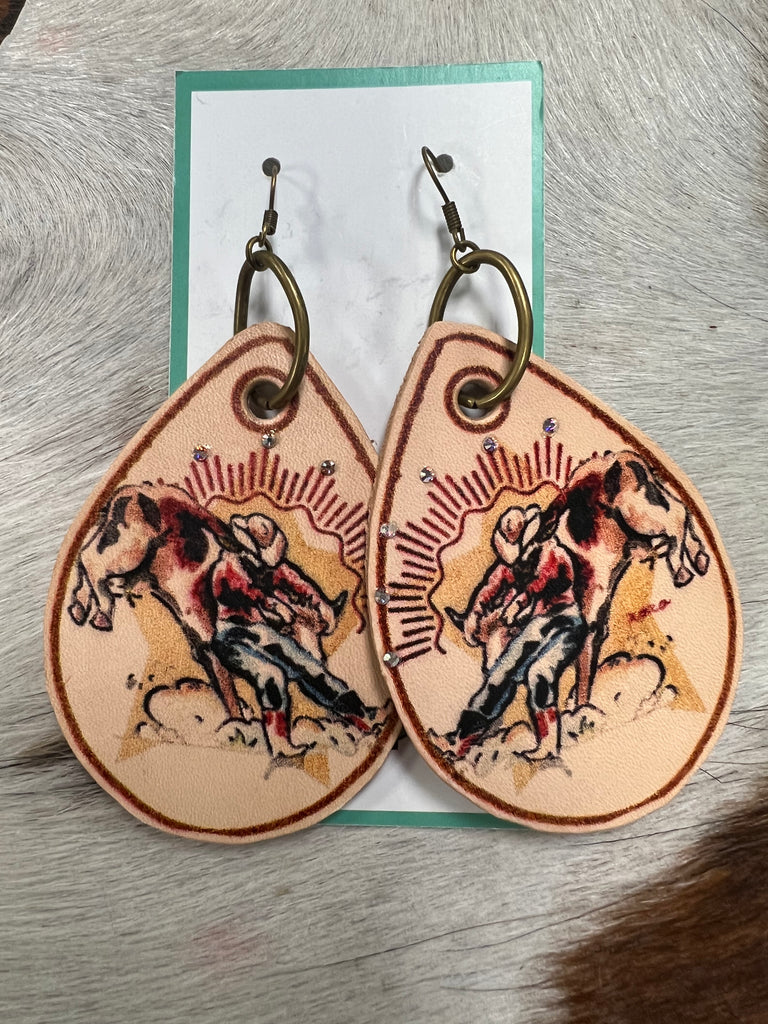XOXO BUCKING BRONC LEATHER EARRINGS