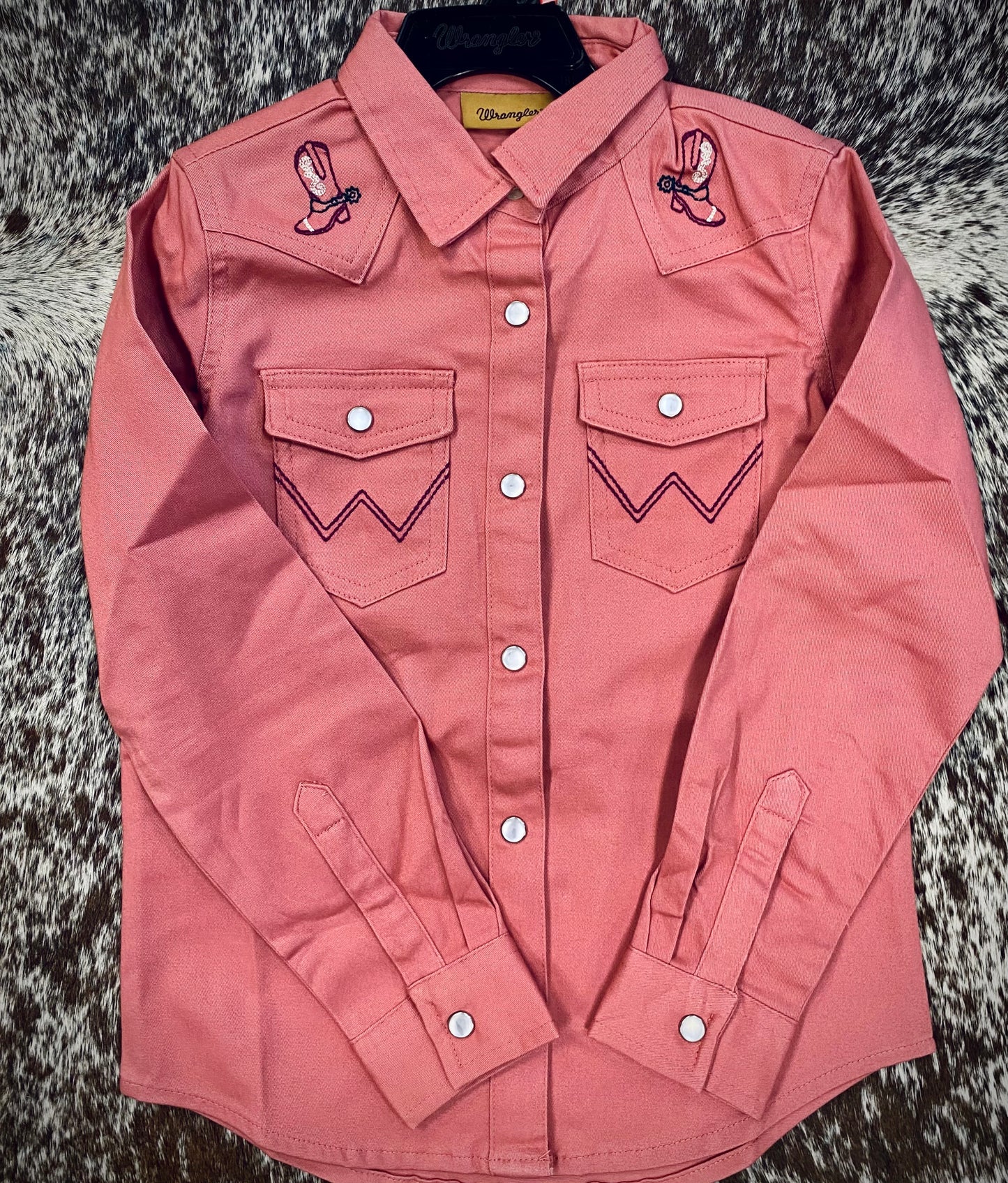 WRANGLER GIRLS MAUVE BOOTS AND SPURS BUTTON UP