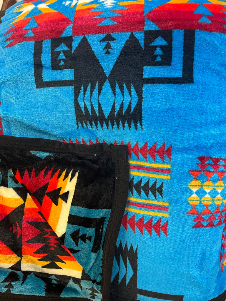 WESTERN FLEECE BLANKET (BLUE/BLACK)