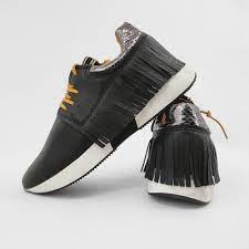 PEPA WOMENS BLACK FRINGE SNEAKER