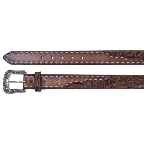 HOOEY MENS BELT STITCHED TAWNY ON MARBLING