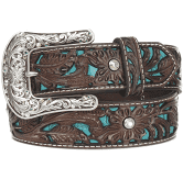 ARIAT WOMENS BROWN TOOLED W/ TURQUOISE & SILVER BUCKLE